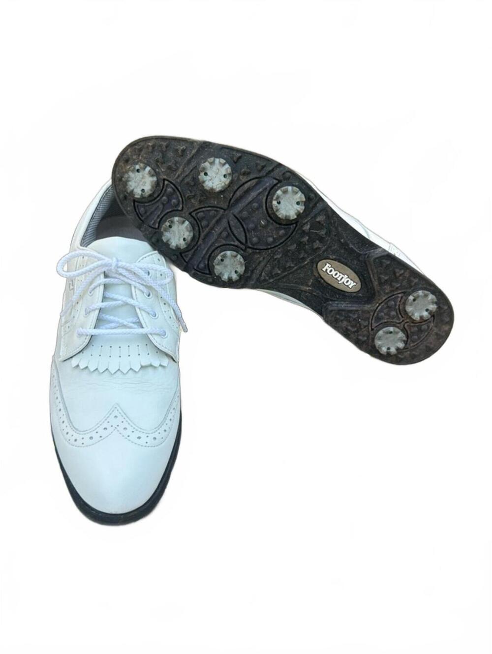 FootJoy SoftJoys Terrains White Wingtip Golf Spike Shoes 98355 | Women’s 6.5 M
